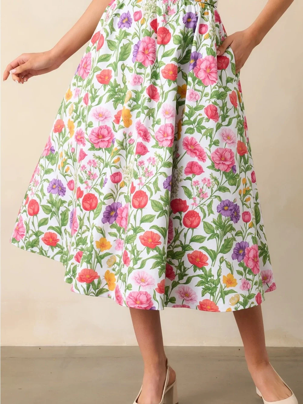 Prosperina | Thena Secret Garden Floral Cotton Belted Midi Skirt $158 Medium